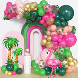 165Pcs Flamingo Tropical Balloon Arch Garland Kit, Hot Pink Green Gold Foil Coconut Flamingo Balloons With Palm Leaves For Hawaiian Luau Aloha Summer Beach Tropical Birthday Party Decorations