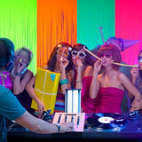 4 Pack Glow In The Dark Party Supplies 3.3X6.6 Feet Neon Party Decorations Neon Foil Fringe Backdrop Curtains Tinsel Streamers Backdrop Glow In The Dark Stars(Green, Rose Red, Yellow, Orange)