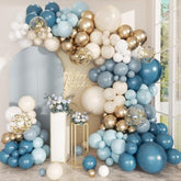 168Pcs Dusty Blue Balloon Arch Garland Kit, Slate Fog Baby Blue Sand White Confetti Metallic Gold Balloons For Boy Girl Baby Shower Birthday Bridal Gender Reveal Party Decorations Supplies
