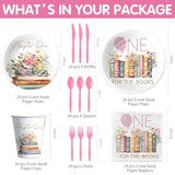 Storybook 1St Birthday Decorations Girl Tableware, Library Reading Book Club Theme First Birthday Party Supplies, Chapter One Paper Plate, Cup, Napkin, Disposable Cutlery, 24 Guests