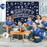22 Pcs Cowboy Birthday Party Supplies Set Include 1 Cowboy Backdrop 20 Birthday Balloons 1 Ribbon Navy Blue Football Birthday Decoration For Football Sports Themed Game Party Celebration