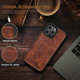 For Iphone 16 Pro Max Leather Case Compatible With Magsafe, Slim Luxury Pu Non-Slip Grip Rugged Bumper Shockproof Full Body Protective Cover Phone Cases For Iphone 16 Pro Max 6.9 Inch - Brown