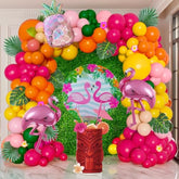 Tropical Flamingo Balloon Garland Kit – 130pcs Hot Pink, Orange & Pineapple Pool Party Decor