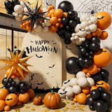 140pcs Halloween Balloon Arch Kit Orange Black Sand White Foil Balloons Party Decorations