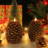 Flameless Flickering Candles With 6 Hour Timer, Battery Operated Led Pine Cone Candles Real Wax Flicering Flame Christmas Decor, Set Of 2(Brown, 3.5 X 4.7 Inch)
