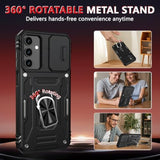 For Galaxy-A15-5G Phone Case: Longer & More Stable Rotatable Kickstand, Slide Camera Cover, Heavy Duty Shockproof Phone Case With 2 Pcs Screen Protector For Samsung A15 5G Case, Black