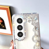 For Galaxy Z Fold 7 Case Cute For Women Girls Luxury 3D Handmade Sparkle Rhinestone Pearl Strap Chain Bracelet Flowers Crystal Diamond Bling Glitter Slim Hard Pc Shockproof Cover, Crystal