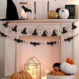 2PCS Halloween Felt Bats Witch Garland with Wood Beads Indoor Outdoor Mantle Decor