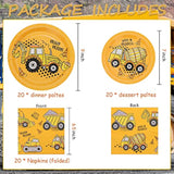 60 Pcs Construction Birthday Party Plates And Napkins Kit, Construction Theme Tableware Set Dump Truck Party Table Decorations Supplies, Disposable 9'' And 7'' Paper Plates, Napkins, Serves 20