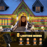 32.8 * 6.56Ft Large Size Solar Curtain Lights Outdoor, 8 Modes String Icicle Lights, Solar Garden Christmas Lights Decor
