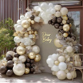 Brown White Balloon Arch Kit with Beige Gold Balloons for Baby Shower Party