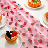 8 Pcs 29 X70 Inch Strawberry Shiny Glitter Tulle Table Runner Pink Sheer Lace Tablecloth For Party Decorations Shortcake Birthday Wedding Bridal Shower Party Home Kitchen Table Decor