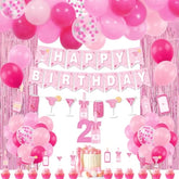 21St Birthday Decorations For Her, Pink Bottle Theme Happy Birthday Banner, Cake Topper, Curtain, Pink Confetti Balloons Garland For Women Girl Twenty-One Year Old Bday