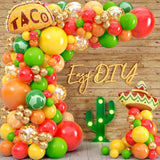 All-In-1 Mexican Balloons Arch Kit & Garland With Bonus Taco Small And Large Red Yellow Orange Green Fiesta Balloons Mexican Party Decorations & Supplies For Birthday, Cinco De Mayo