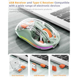 Bluetooth Wireless Mouse, Transparent Rgb Tri-Modes Mouse,Bluetooth & 2.4Ghz For Multi Device, Usb-C Receiver Ideal For Macbook/Laptops, Rechargeable, Silent, Portable, Cool Led, Ergonomic - Green
