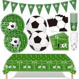 Soccer Party Decorations 98Pcs Soccer Birthday Party Decorations Suppiles Set Include Dinner Plates, Dessert Plates, Napkins, Cups, Banner And Tablecloth Soccer Theme Party Favors Kit