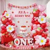 148Pcs Strawberry Balloons Garland Arch Kit For Berry First Birthday Decor, Strawberry And Daisy Foil Pastel Balloon Arch For Valentine'S Day Baby Showers Strawberry Shortcake Birthday Decorations