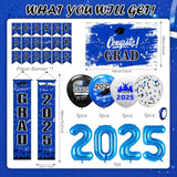 Blue Graduation Decorations 2025, Grad Party Decorations, Class Of 2025 Backdrop, Banner, Balloons And Porch Sign For High School & College Celebrations