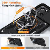 For Moto G 2025 Case With 2 Pcs Hd Screen Protector, Slide Camera Cover Military Grade Drop Protection 360° Ring Holder Kickstand, Heavy Duty Shockproof Full Body For Motorola Moto G 2025 Case, Black