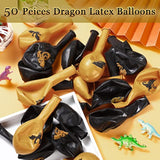 50 Pieces Dragon Theme Party Supplies, Dragon Theme Party Balloons, Black Gold Birthday Decoration Picks For Fantasy Supplies, 12 Inches