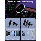 For Magsafe Car Mount Charger-15W Wireless Car Charger-Magnetic Car Phone Holder For Dash Air Vent-Led Rgb Handsfree Car Mount Fast Car Charger For Iphone 14/13/12 Series