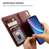 For Xr Wallet Case With Card Holder Pu Leather Magnetic Detachable Kickstand Shockproof Wrist Strap Removable Flip Cover For Xr 6.1 Inch (Brown)