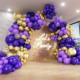 132pcs Purple Gold Balloon Garland Kit with Metallic Gold Confetti for Parties
