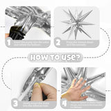 6 Pcs 22-Inch Silver Starburst & 4D Foil Balloons Large Metallic Party Decor