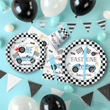 Race Car 1St Birthday Party Supplies - Fast One Plates And Napkins Decorations Boys Tableware, Plate, Cup, Napkin, Fork, Blue Race Car One-Year-Old Decorations | Serve 24