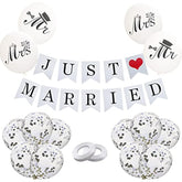 Just Married Wedding Decorations Car Decor White Silver Banner Balloons Vintage Props