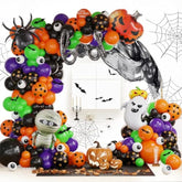 Halloween Balloon Arch Kit: Orange, Black, Purple, Bat & Eyeball Decor