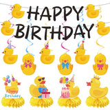 18Pc Duck Birthday Party Decorations Banner, Hanging Swirls, & Table Centerpieces