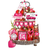 15 Piece Valentine‘S Day Tiered Tray Decor Set Heart Gnome Watercolor Vintage Valentines Wood Sign Rustic Farmhouse Decorations Wood Table Centerpieces For Home Bedroom