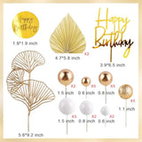 White Gold Balls Cake Toppers Champagne Rose Cake Decoration With Gold Palm Leaves Boho Birthday Cake Decoration Balloon Cake Insert For Birthday Bohemian Wedding Baby Shower Party
