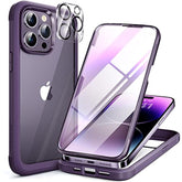 Glass Series For Iphone 14 Pro Case 6.1 Inch, Full-Body Protective Anti Slippery Case With Built-In 9H Tempered Glass Screen Protector, With Camera Lens Protector (Purple)