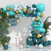 Teal Balloon Arch Kit (148pcs) with Gold Butterflies for Birthday, Baby Shower & Wedding Decor