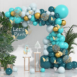 Teal Balloons Garland Arch Kit, 148Pcs Dark Teal Diffan Blue Turquoise Metallic Gold Balloon With 12Pcs Gold Butterfly Stickers For Birthday Baby Bridal Shower Wedding Party Backdrop Decorations