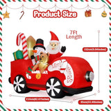 7Ft Inflatable Christmas Santa Claus Driving With Snowman And Bear, Outdoor Christmas Blow Up Yard Decoration With Built