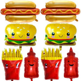 Food Themed Balloons Hamburger Hot Dog French Fries Ketchup Foil Balloon Bbq Party Balloons For Picnic Party Birthday Decorations Supplies 8 Pcs