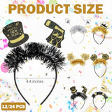 12pcs Happy New Year Glitter Headbands 2026 Party Favors & Photo Props