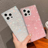 Cute Girly Rectangle Compatible With Iphone 16 Pro Max Case, Slim Colorful Sparkle Glitter Mother Shell Pearl Pattern Translucent Soft Tpu Protective Bumper Cases Cover(Pearl,16 Pro Max)