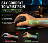 Wireless Ergonomic Vertical Gaming Mouse With Joystick, Bluetooth & 2.4G, 12 Programmable Buttons, Adjustable 24000 Dpi, Rechargeable Rgb Computer Mouse For Pc, Macbook & Laptops
