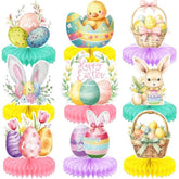 9Pcs Easter Centerpieces For Tables,Colorful Easter Centerpiece Table Decorations Cute Bunny Egg Honeycomb Centerpieces For Spring Happy Easter Rabbit Photo Prop Party Supplies