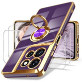 For Moto G Power 5G 2025 Case, 2X Screen Protector, 360° Rotatable Ring Holder Magnetic Kickstand,Plated Gold Edge Slim Soft Tpu Protective Cover For Motorola G Power 5G 2025 (Deep Purple)