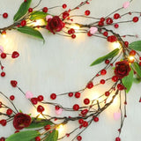 Valentines Day 6 Ft Garland With Lights, Twig Garland With Pink Heart Roses And Berry Valentines Decor For Home Mantel