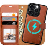 Detachable Wallet Case for iPhone 16 Pro with Card Holder and RFID Blocking Stand Wrist Strap, 2 in 1 Pu Leather Flip Folio Shockproof Phone Cover 6.3 Inch 2024, Brown