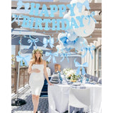 Bow Birthday Party Decoration, Blue Bow Banner Bluek Bow Party Hanging Swirls For Girls Woman Coquette Birthday Baby Shower(Blue)