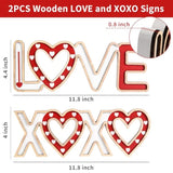 Valentines Day Decorations - 2Pcs Wooden Love And Xoxo Tabletop Sign-Classic White Red Valentines Decorations For Home Shelf Mantel Fireplace Wedding Anniversary Party Supplies