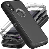 For Iphone Xr Case, Military Grade 3 In 1 Heavy Duty Shockproof/Drop Proof/Dust Proof Case With 2Pcs Tempered Glass Screen Protector (Black/Grey)
