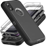 For Iphone Xr Case, Military Grade 3 In 1 Heavy Duty Shockproof/Drop Proof/Dust Proof Case With 2Pcs Tempered Glass Screen Protector (Black/Grey)